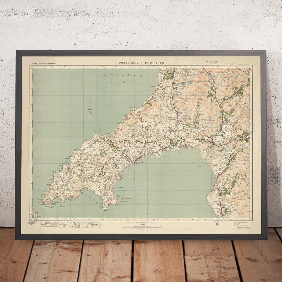Alter Ordnance Survey Karte, Blatt 49 - Portmadoc & Criccieth, 1925: Harlech, Pwllheli, Abersoch, Yr Wyddfa (Mt Snowdon), Eryri Nationalpark 