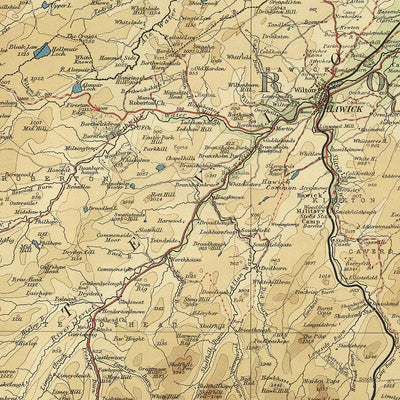 Antigua mapa OS de Dumfriesshire y Roxburghshire por Bartholomew, 1901: Dumfries, Hawick, río Clyde, Tweed, frontera escocesa 