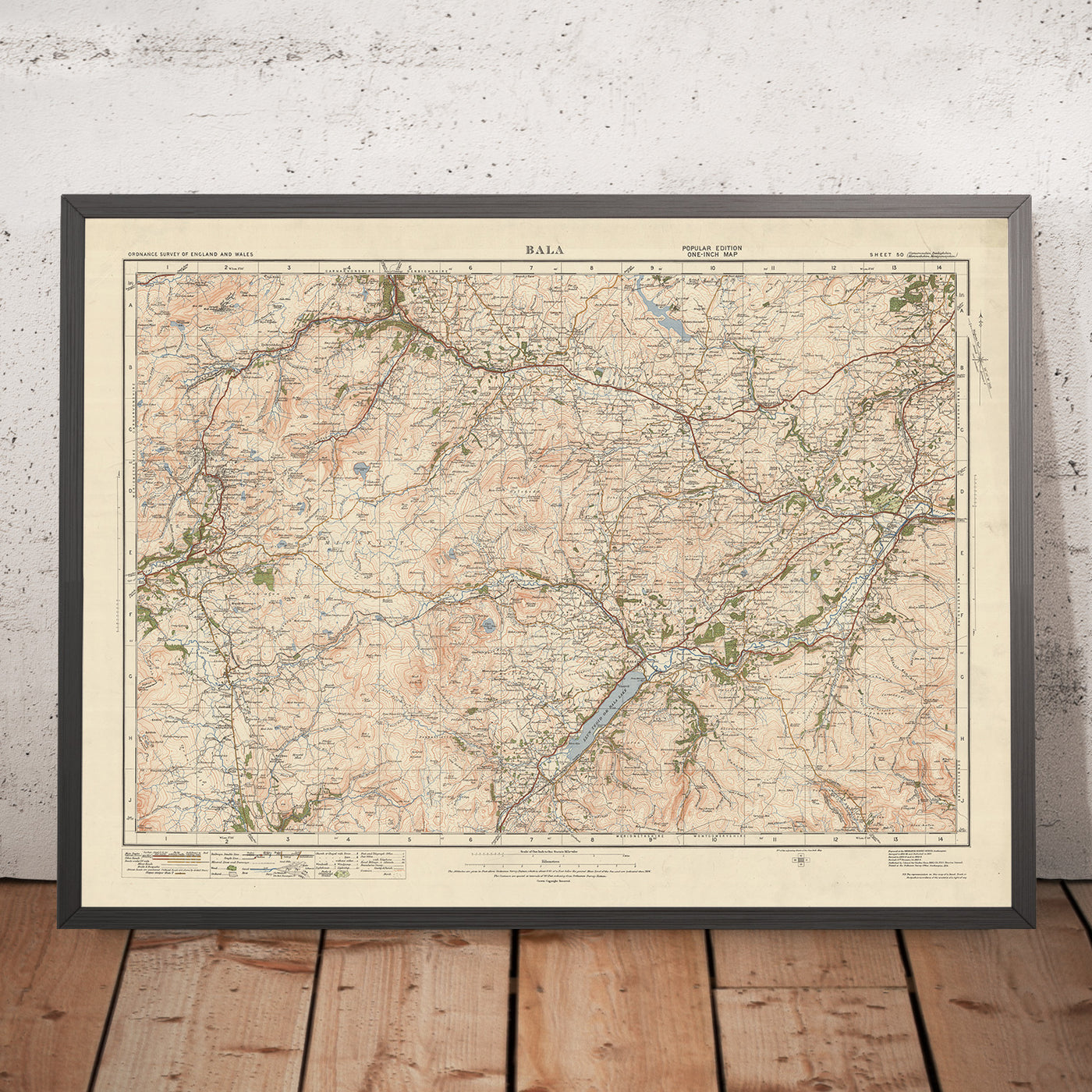 Mapa de Old Ordnance Survey, Hoja 50 - Bala, 1925: Corwen, Blaenau Ffestiniog, Trawsfynydd, Coed y Brenin Forest Park, Parque Nacional Eryri (Snowdonia)
