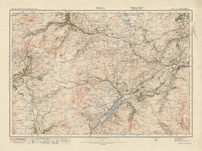 Mapa de Old Ordnance Survey, Hoja 50 - Bala, 1925: Corwen, Blaenau Ffestiniog, Trawsfynydd, Coed y Brenin Forest Park, Parque Nacional Eryri (Snowdonia)