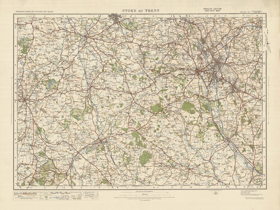 Alte Ordnance Survey-Karte, Blatt 52 - Stoke on Trent, 1925: Newcastle-under-Lyme, Crewe, Nantwich, Whitchurch, Market Drayton 