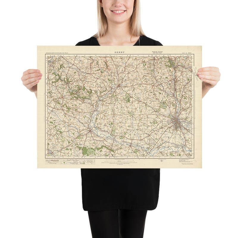 Carte Old Ordnance Survey, feuille 53 - Derby, 1925 : Uttoxeter, Belper, Ripley, Ashbourne, Cheadle