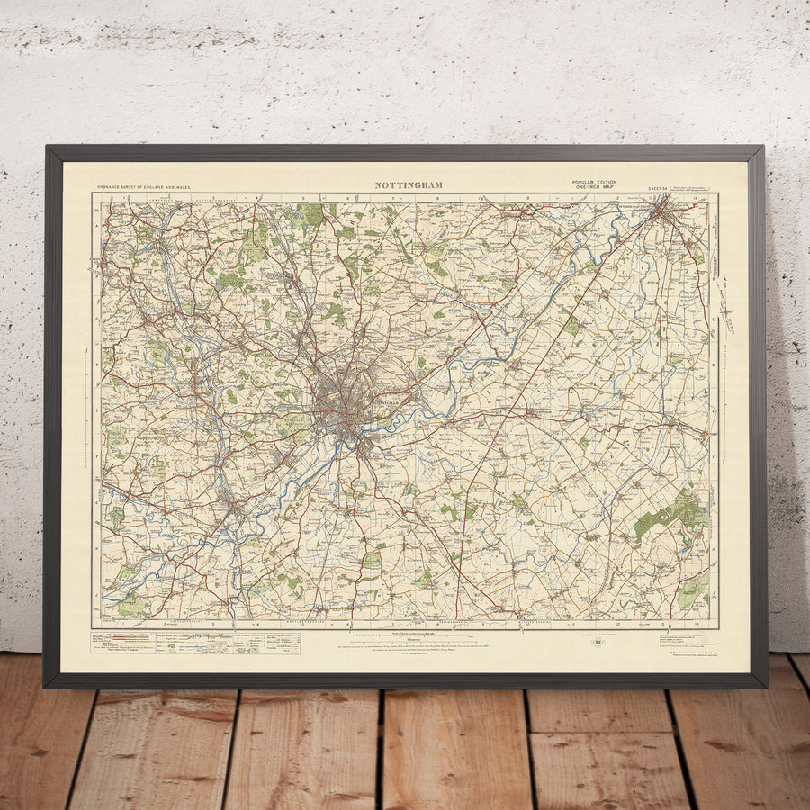 Mapa de Old Ordnance Survey, hoja 54 - Nottingham, 1925: Ilkeston, Heanor, Long Eaton, Newark-on-Trent, Southwell