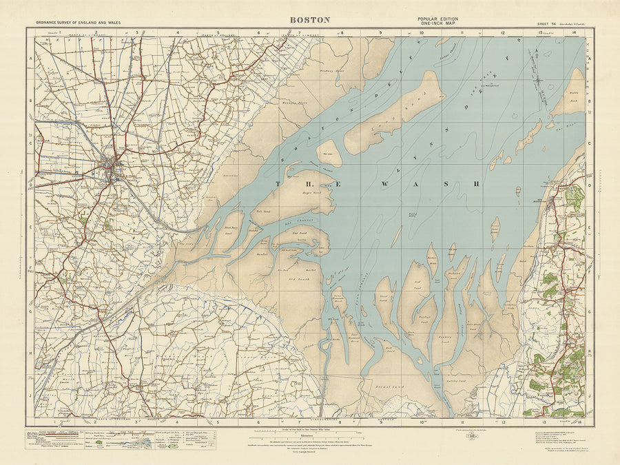 Alte Ordnance Survey-Karte, Blatt 56 - Boston, 1925: Hunstanton, Heacham, Dersingham, Old Leake, Wrangle 