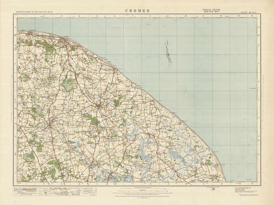 Alter Ordnance Survey Karte, Blatt 58 - Cromer, 1925: North Walsham, Mundesley, Aylsham, Stalham, Sheringham 