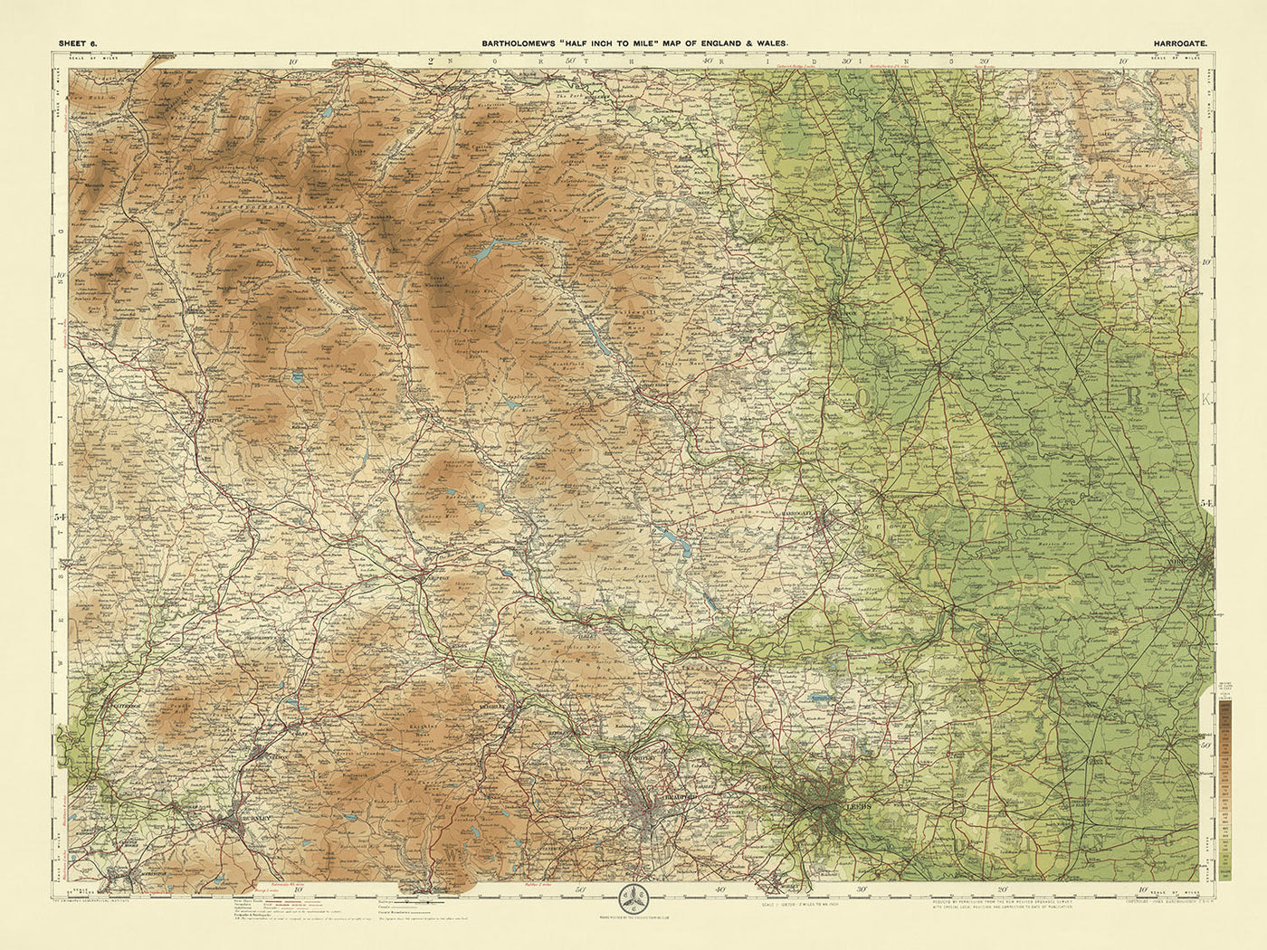 Old OS Map of Harrogate, North Yorkshire by Bartholomew, 1901: Ripon, River Wharfe, Skipton Castle, Fountains Abbey, Bolton Priory
