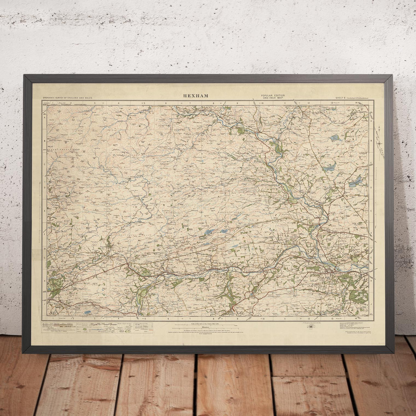Ancienne carte de l'Ordnance Survey, Feuille 6 - Hexham, 1919-1926 : Corbridge, Haltwhistle, Bardon Mill, avec le mur d'Hadrien et Vindolanda 