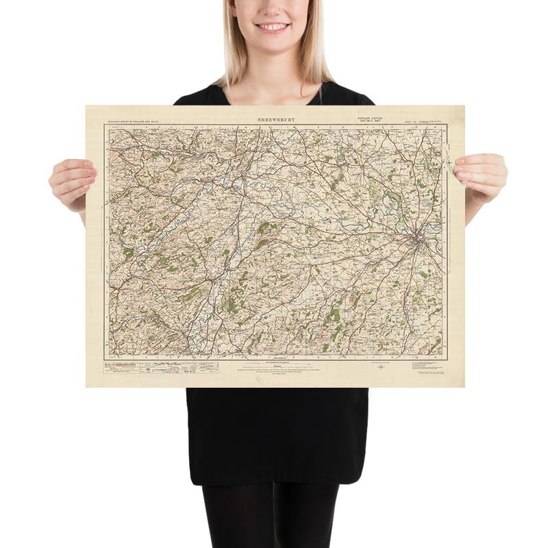 Alter Ordnance Survey Karte, Blatt 60 - Shrewsbury, 1925: Welshpool, Llanfyllin, Llanrhaeadr-ym-Mochnant, Llanfair Caereinion, Shropshire Hills AONB 