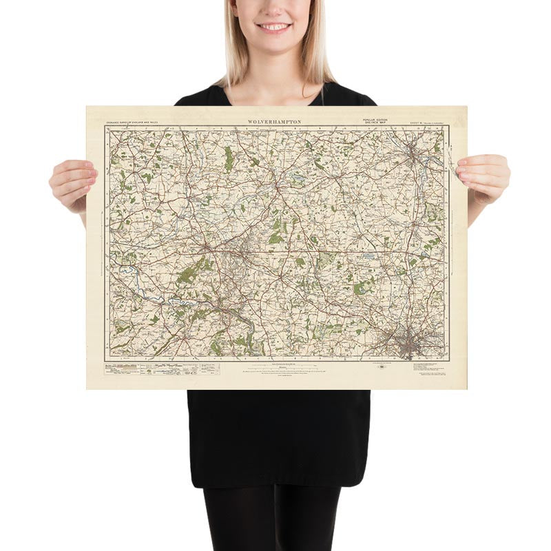 Mapa de Old Ordnance Survey, hoja 61 - Wolverhampton, 1925: Shifnal, Telford, Newport, Stafford, The Iron Bridge