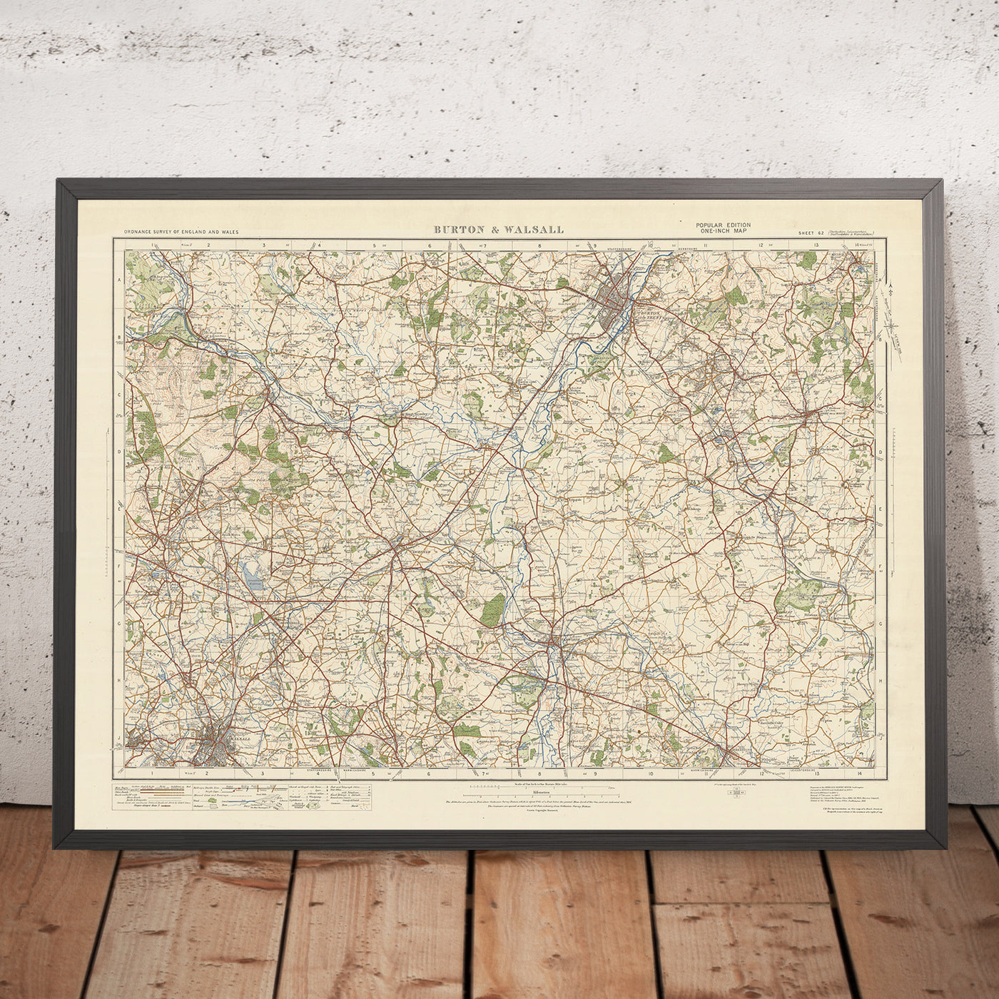 Mapa de estudio de artillería antigua, hoja 62 - Burton & Walsall, 1925: Cannock, Lichfield, Tamworth, Rugeley, Cannock Chase AONB