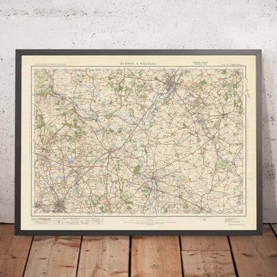 Mapa de estudio de artillería antigua, hoja 62 - Burton & Walsall, 1925: Cannock, Lichfield, Tamworth, Rugeley, Cannock Chase AONB
