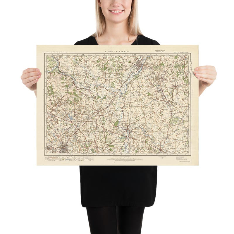 Mapa de estudio de artillería antigua, hoja 62 - Burton & Walsall, 1925: Cannock, Lichfield, Tamworth, Rugeley, Cannock Chase AONB