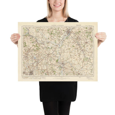 Mapa de estudio de artillería antigua, hoja 62 - Burton & Walsall, 1925: Cannock, Lichfield, Tamworth, Rugeley, Cannock Chase AONB