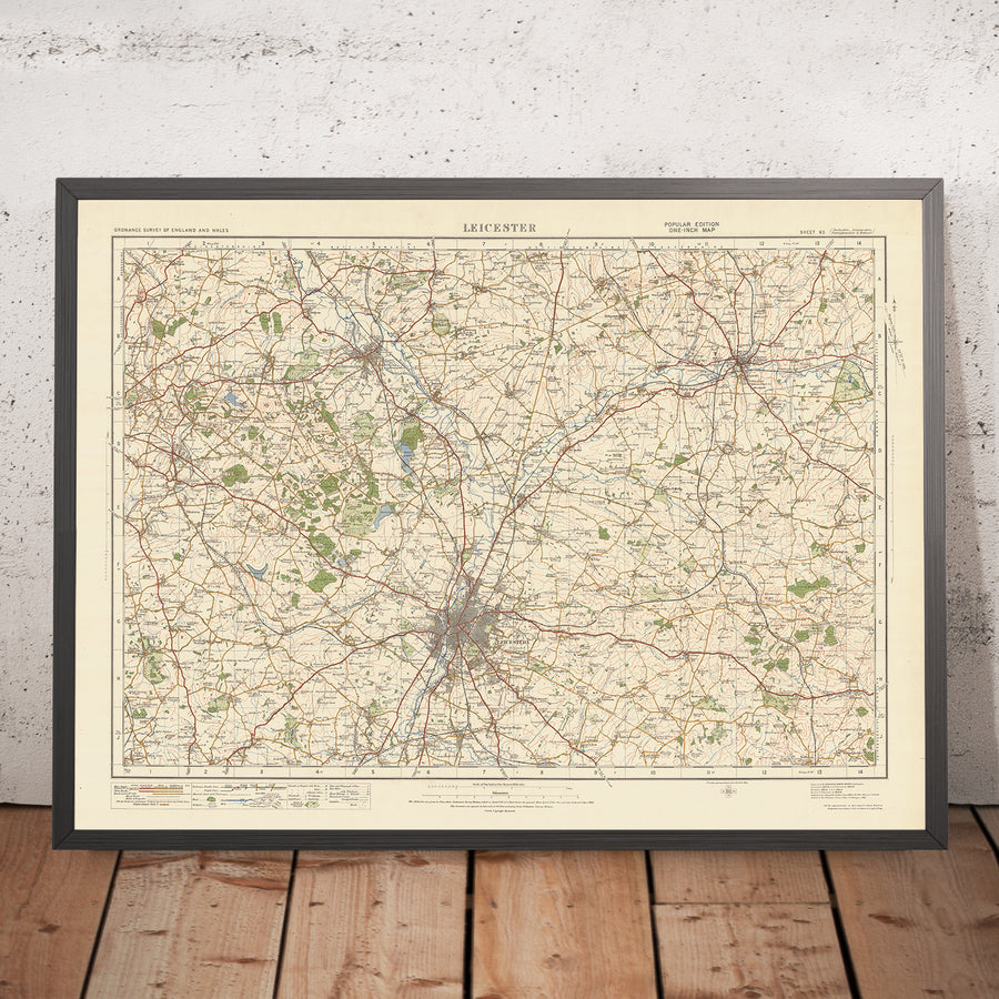 Alte Ordnance Survey Karte, Blatt 63 - Leicester, 1925: Loughborough, Coalville, Melton Mowbray, Wigston, Shepshed 
