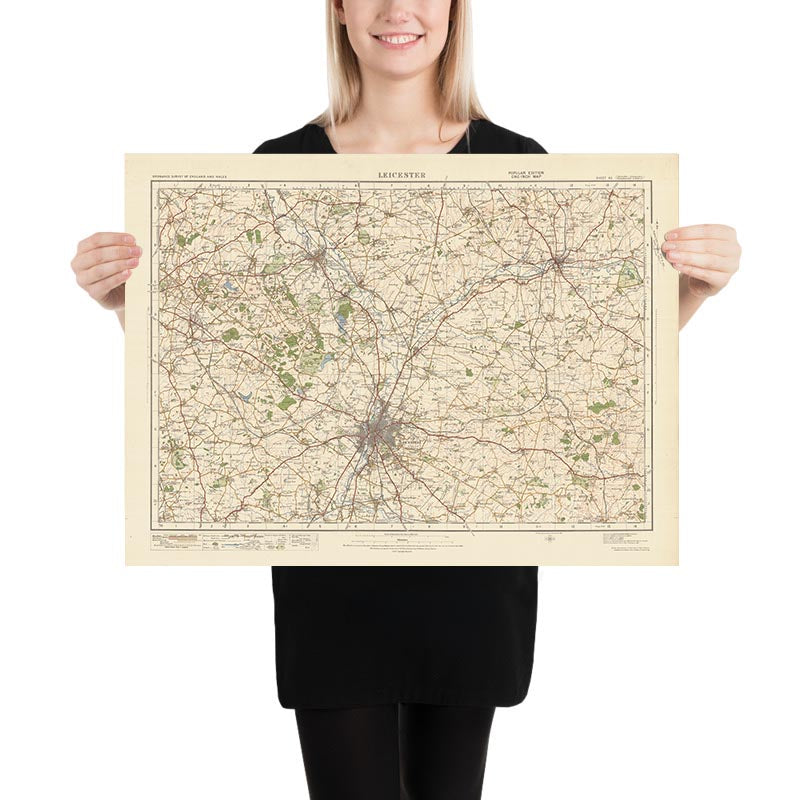 Alte Ordnance Survey Karte, Blatt 63 - Leicester, 1925: Loughborough, Coalville, Melton Mowbray, Wigston, Shepshed 