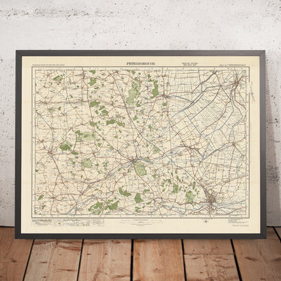 Alter Ordnance Survey Karte, Blatt 64 - Peterborough, 1925: Stamford, Oakley, Bourne, Spalding, Burghley House 