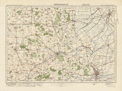 Alter Ordnance Survey Karte, Blatt 64 - Peterborough, 1925: Stamford, Oakley, Bourne, Spalding, Burghley House 