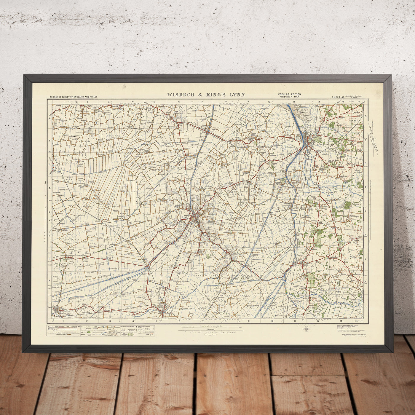 Alte Ordnance Survey-Karte, Blatt 65 - Wisbech & Kings Lynn, 1925: Downham Market, Long Sutton, Holbeach, Outwell, Fluss Great Ouse 