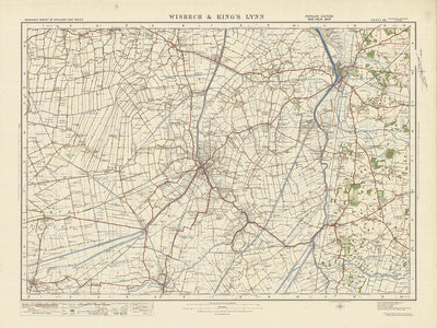 Alte Ordnance Survey-Karte, Blatt 65 - Wisbech & Kings Lynn, 1925: Downham Market, Long Sutton, Holbeach, Outwell, Fluss Great Ouse 