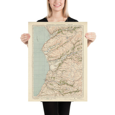 Mapa de Old Ordnance Survey, hoja 68 - Barmouth y Aberystwyth, 1925: Tywyn, Aberdyfi, Machynlleth, Parque Nacional Eryri (Snowdonia)