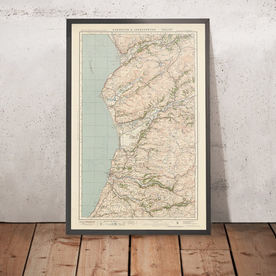 Alter Ordnance Survey Karte, Blatt 68 - Barmouth & Aberystwyth, 1925: Tywyn, Aberdyfi, Machynlleth, Eryri Nationalpark (Snowdonia) 