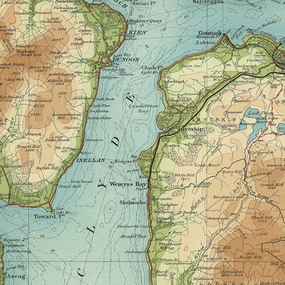 Alte OS-Karte von Glasgow & Clyde von Bartholomew, 1901: Loch Lomond, Firth of Clyde, Arrochar-Alpen, Trossachs, Dumbarton Castle 