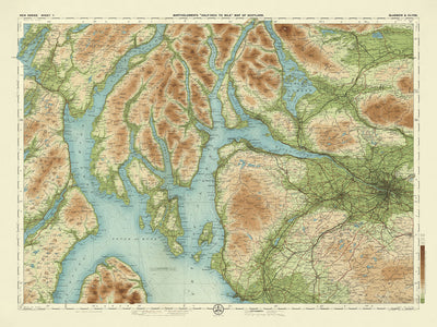 Alte OS-Karte von Glasgow & Clyde von Bartholomew, 1901: Loch Lomond, Firth of Clyde, Arrochar-Alpen, Trossachs, Dumbarton Castle 