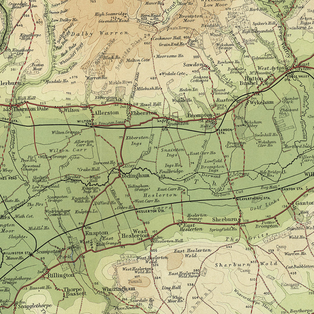 Antigua mapa OS de York y Scarborough, Yorkshire por Bartholomew, 1901: N. Moors de York, Castillo Howard, Whitby, Pickering, Ouse 