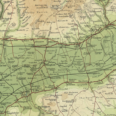 Antigua mapa OS de York y Scarborough, Yorkshire por Bartholomew, 1901: N. Moors de York, Castillo Howard, Whitby, Pickering, Ouse 