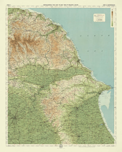 Antigua mapa OS de York y Scarborough, Yorkshire por Bartholomew, 1901: N. Moors de York, Castillo Howard, Whitby, Pickering, Ouse 