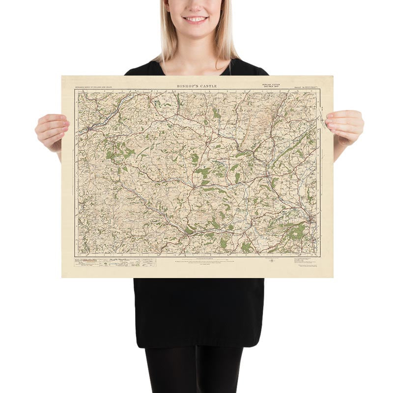 Carte Old Ordnance Survey, feuille 70 - Château des évêques, 1925 : Newtown, Knighton, Clun, Ludlow, Shropshire Hills AONB