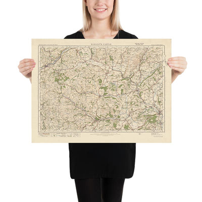 Carte Old Ordnance Survey, feuille 70 - Château des évêques, 1925 : Newtown, Knighton, Clun, Ludlow, Shropshire Hills AONB