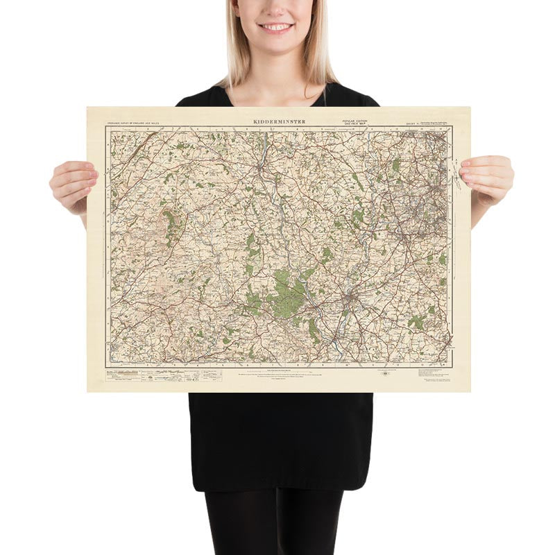 Alte Ordnance Survey-Karte, Blatt 71 - Kidderminster, 1925: Dudley, Stourbridge, Stourport-on-Severn, Bridgnorth, Wyre Forest National Nature Reserve 