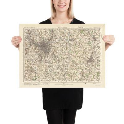 Mapa de Old Ordnance Survey, hoja 72 - Birmingham, 1925: Coventry, Nuneaton, Solihull, Kenilworth, West Bromwich