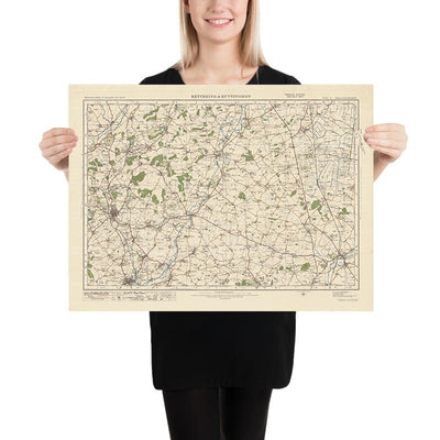 Mapa de estudio de artillería antigua, hoja 74 - Kettering & Huntingdon, 1925: Corby, Oundle, Wellingborough, Huntingdon, Yaxley
