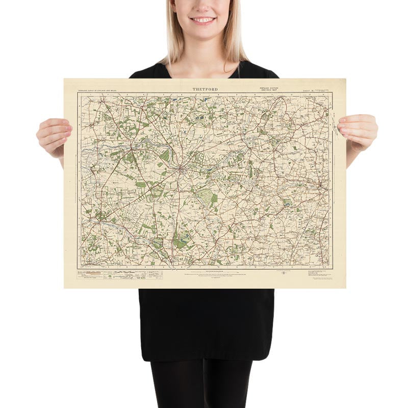 Alte Ordnance Survey-Karte, Blatt 76 - Thetford, 1925: Brandon, Mildenhall, Diss, Lakenheath, East Harling 