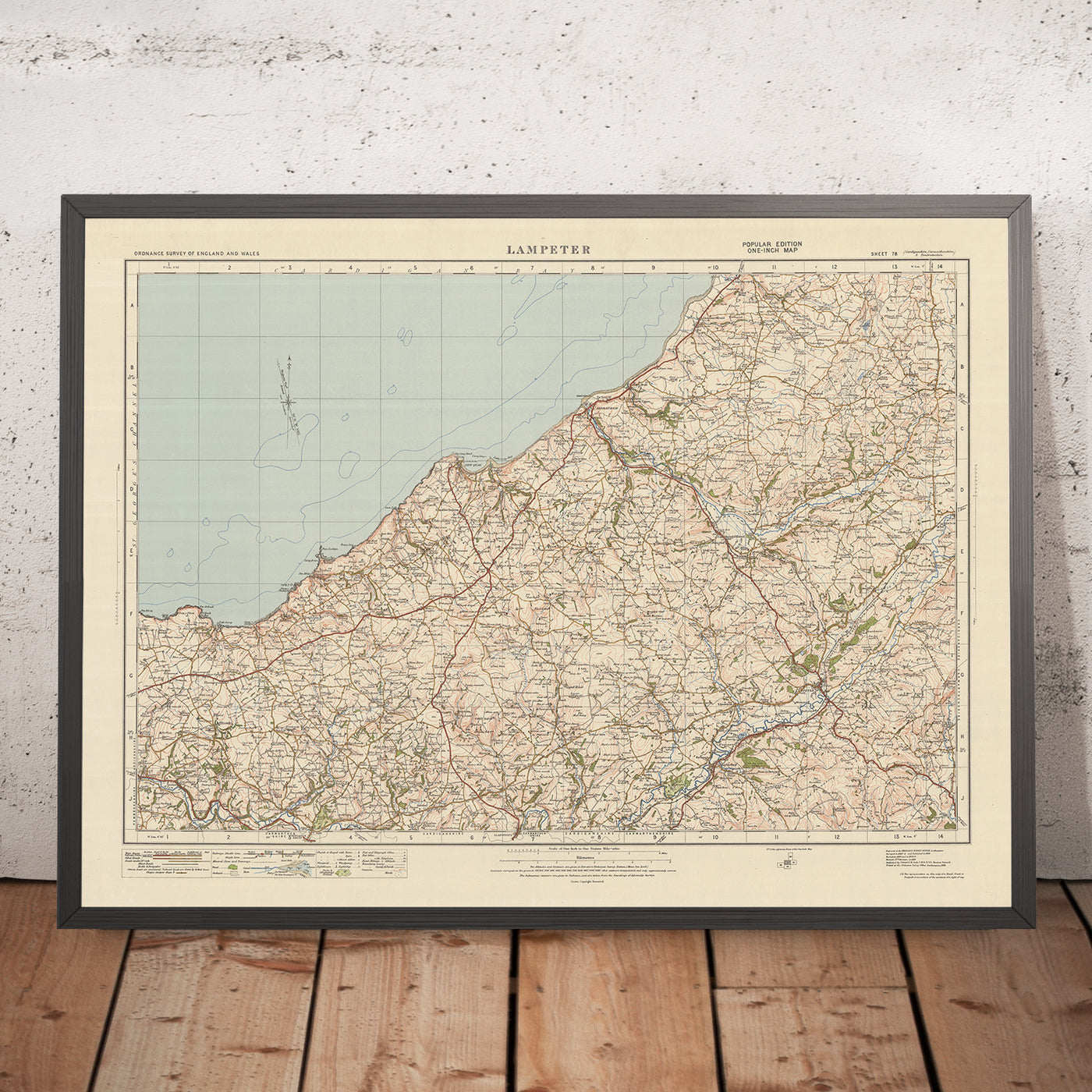 Alter Ordnance Survey Karte, Blatt 78 - Lampeter, 1925: New Quay, Aberaeron, Llanbydder, Llandysul, Cardigan Bay 