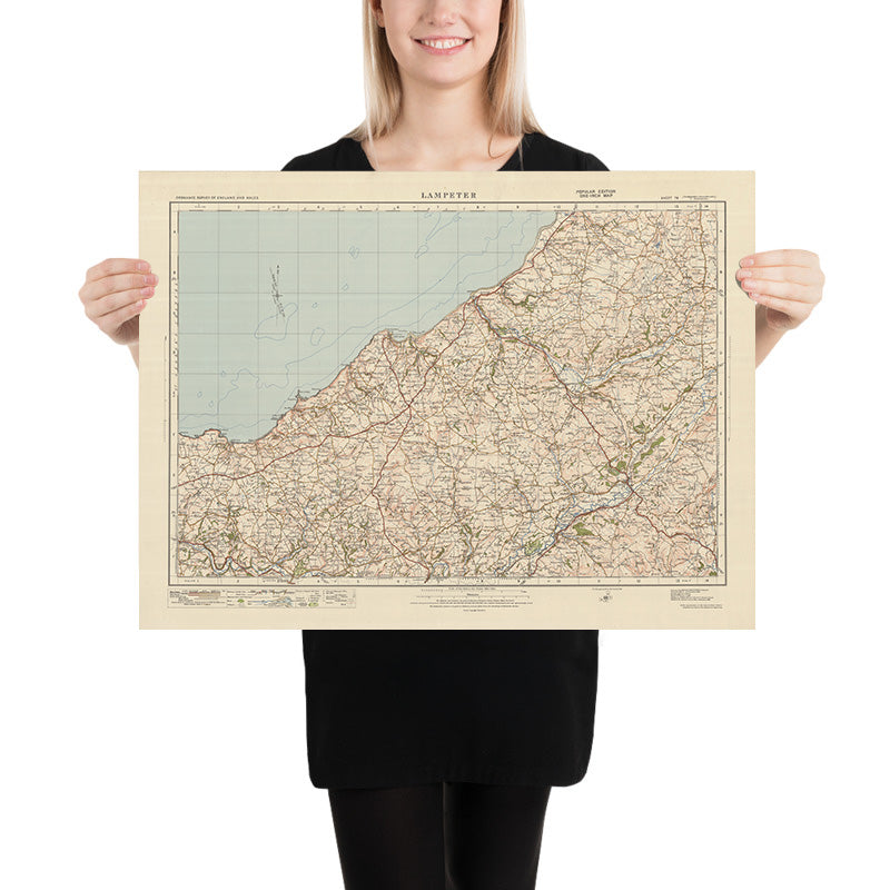Alter Ordnance Survey Karte, Blatt 78 - Lampeter, 1925: New Quay, Aberaeron, Llanbydder, Llandysul, Cardigan Bay 