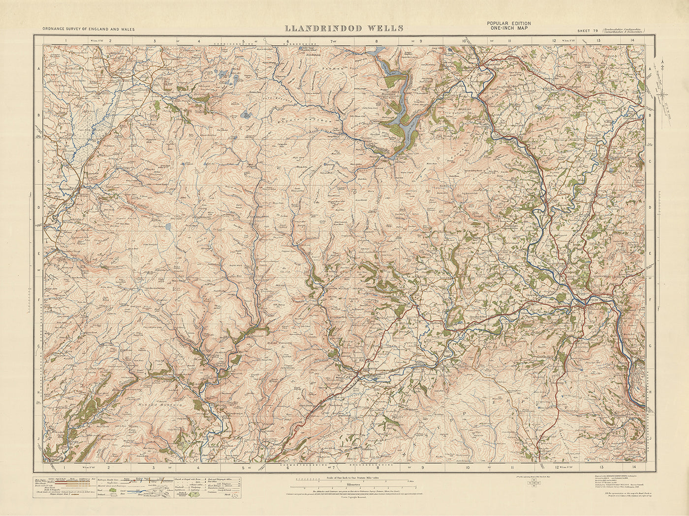 Old Ordnance Survey Map, Sheet 79 - Llandrindod Wells, 1925: Builth Wells, Rhayader, Llanwrtyd Wells, Tregaron, Elan Valley