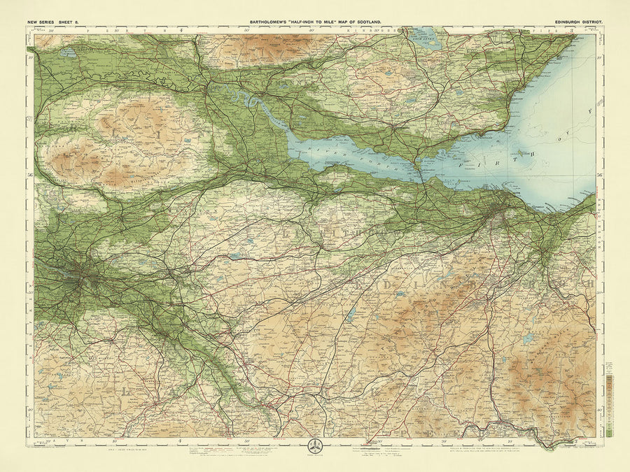 Mappa OS antica di Edimburgo, Midlothian di Bartholomew, 1901: Colline di Pentland, Arthur&