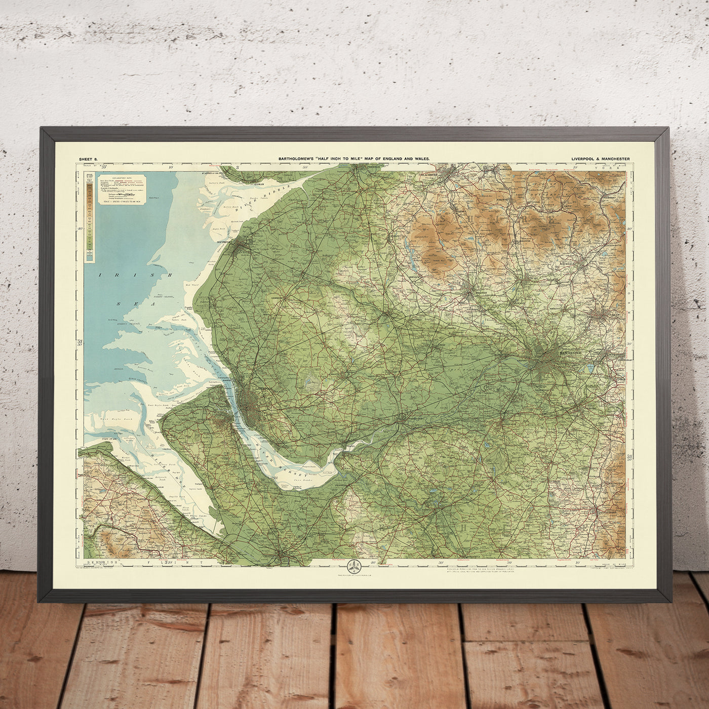 Ancienne carte OS de Liverpool et Manchester par Bartholomew, 1901 : Mersey, collines des Pennines, parc national du Peak District, Chester, chemins de fer 