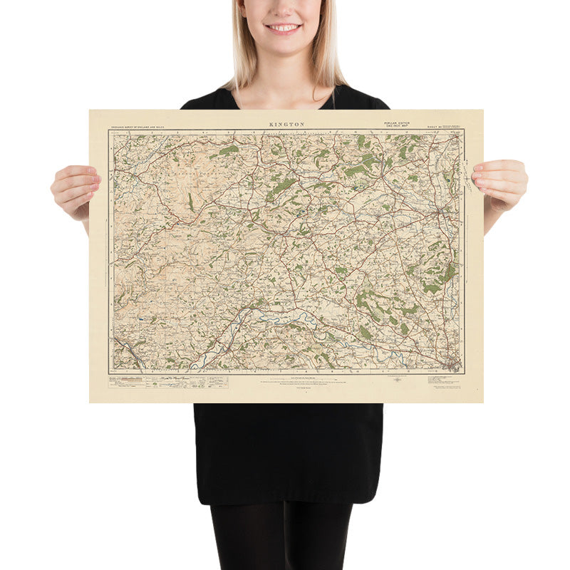 Alte Ordnance Survey-Karte, Blatt 80 - Kington, 1925: Leominster, Hereford, Presteigne, Hay-on-Wye, New Radnor 