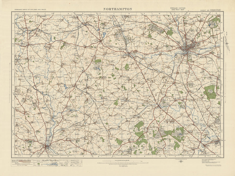 Alter Ordnance Survey Karte, Blatt 83 - Northampton, 1925: Banbury, Daventry, Towcester, Wolverton, Silverstone 