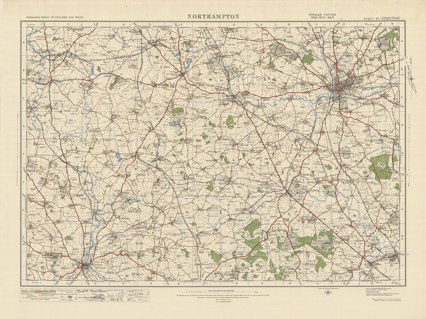 Old Ordnance Survey Map, Sheet 83 - Northampton, 1925: Banbury, Daventry, Towcester, Wolverton, Silverstone