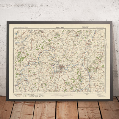Mapa de Old Ordnance Survey, hoja 84 - Bedford, 1925: St Neots, Biggleswade, Sandy, Newport Pagnell, Rushden