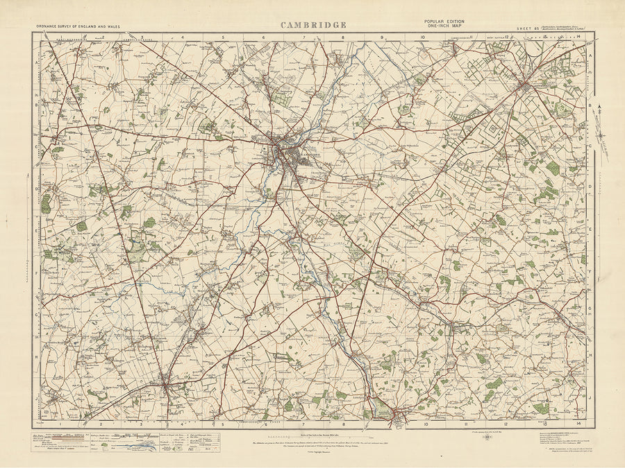 Alte Ordnance Survey Karte, Blatt 85 - Cambridge, 1925: Royston, Saffron Walden, Newmarket, Haverhill, Cambourne 