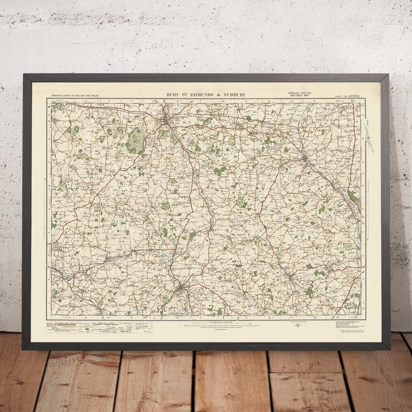 Alter Ordnance Survey-Karte, Blatt 86 - Bury St. Edmunds & Sudbury, 1925: Haverhill, Stowmarket, Hadleigh, Needham Market, Glemsford 