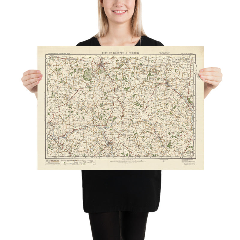 Alter Ordnance Survey-Karte, Blatt 86 - Bury St. Edmunds & Sudbury, 1925: Haverhill, Stowmarket, Hadleigh, Needham Market, Glemsford 