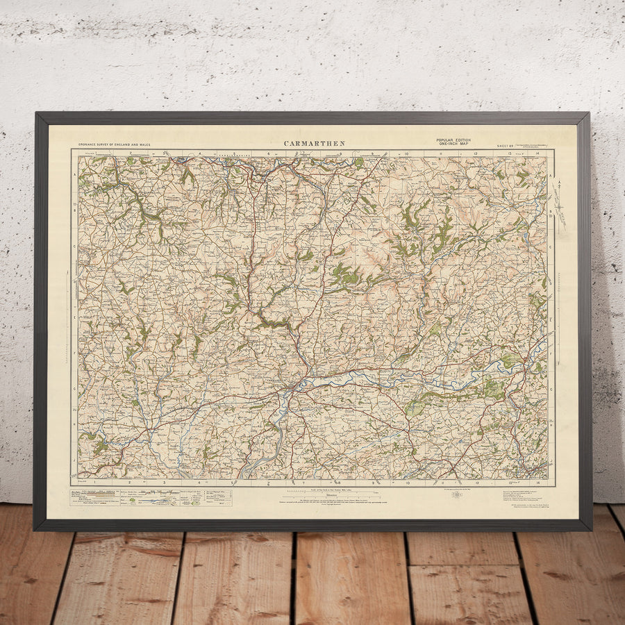 Alte Ordnance Survey-Karte, Blatt 89 - Carmarthen, 1925: St Clears, Llandeilo, Ammanford, Llandysul, Newcastle Emlyn 