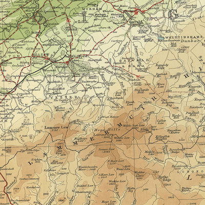 Antigua mapa OS de Berwick y Haddington de Bartholomew, 1901: Río Tweed, Colinas Lammermuir, East Lothian, Fronteras Escocesas 